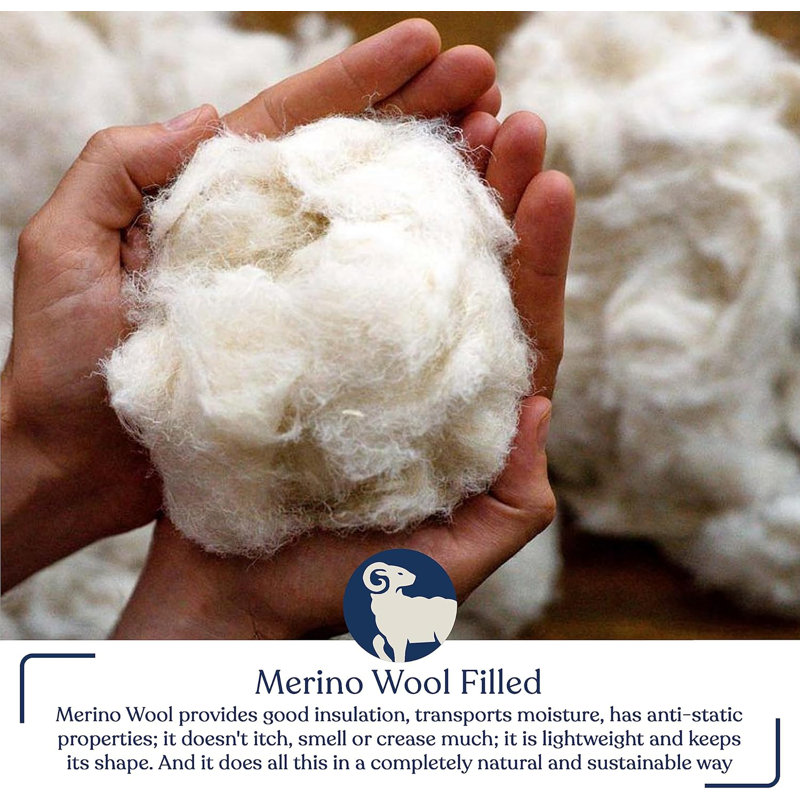 Delara All Season 3in1 Merino Wool Fill Customizable Comforter GOTS Certified 100% Organic Cotton Cover, Queen