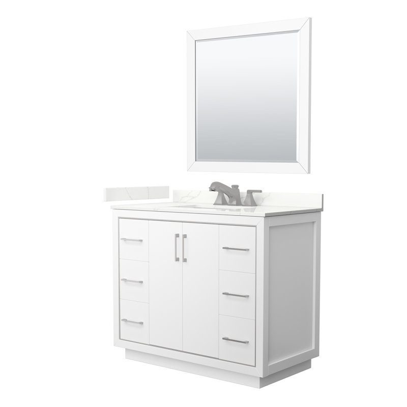 42'' W Single Vanity, Giotto Quartz, White, Brushed Nickel