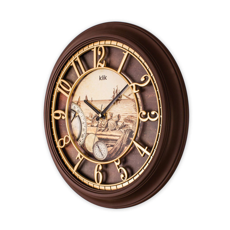 Elegant Decorative Wall Clock, Brown, 18.1 x 18.1 inches | Silent Sweep Movement | 90% Plastic / 10% Glass Material | Perfect for Living Room, Office, or Bedroom Decor | Stylish and Functional Timepiece