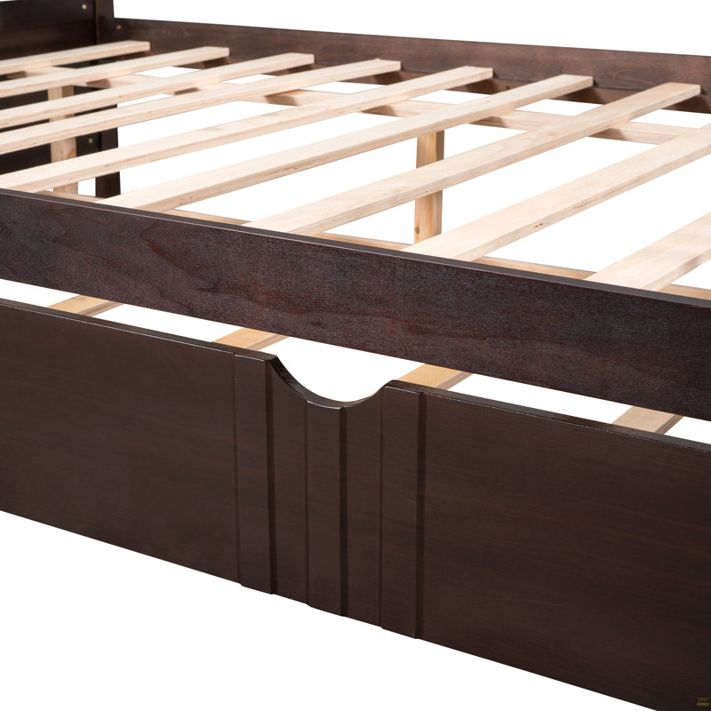 Lit de jour double en bois avec lit gigogne simple, Lit double, Espresso