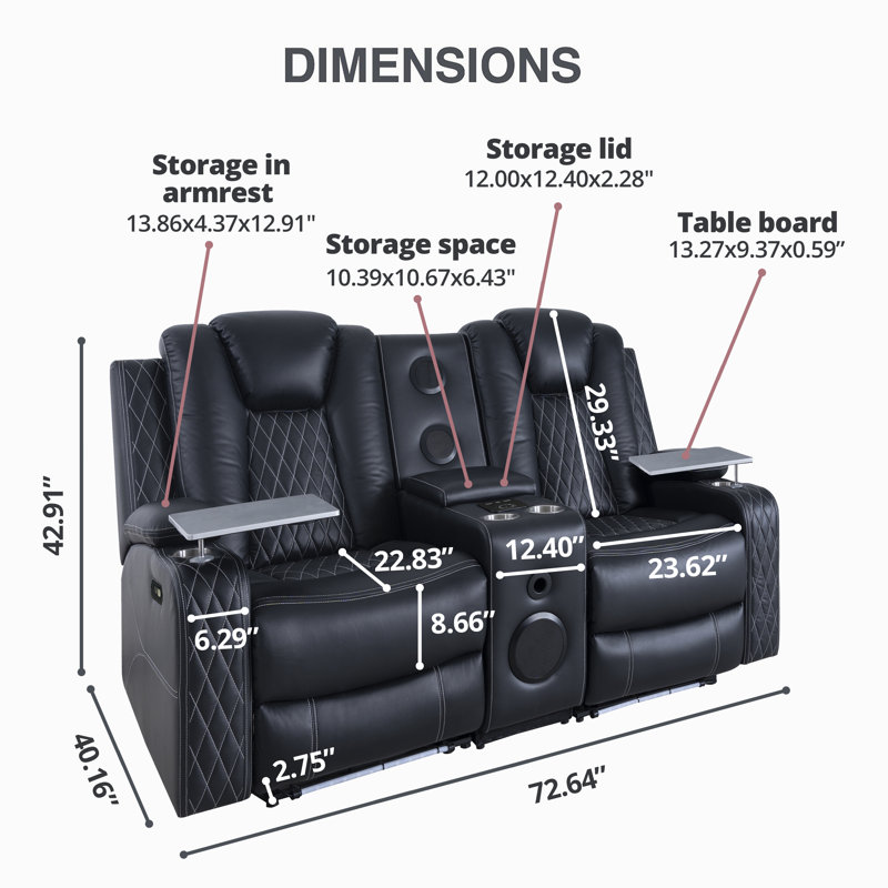 Maaya Wireless Charging Home Theater Seating with Power Recline, Cup Holders, Speakers & USB ports., Black Air Leather