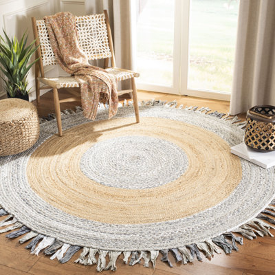 Tapis en coton / jute tissé à la main gris clair / naturel Colson