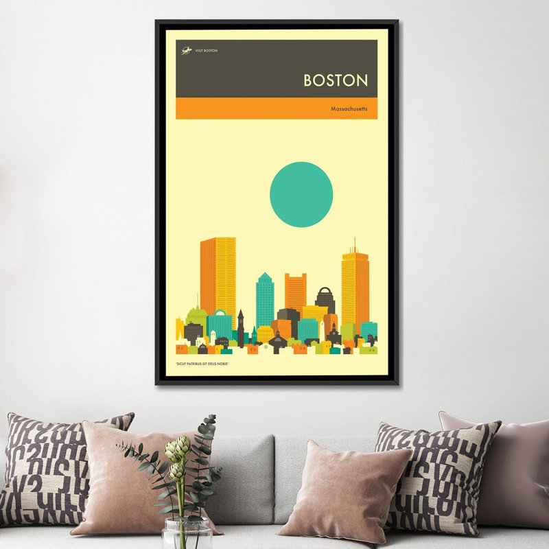 « boston horizon ii », impression sur toile, H 26 po x l 18 po x P 1,5 po, Toile avec cadre noir, Pas de tapis