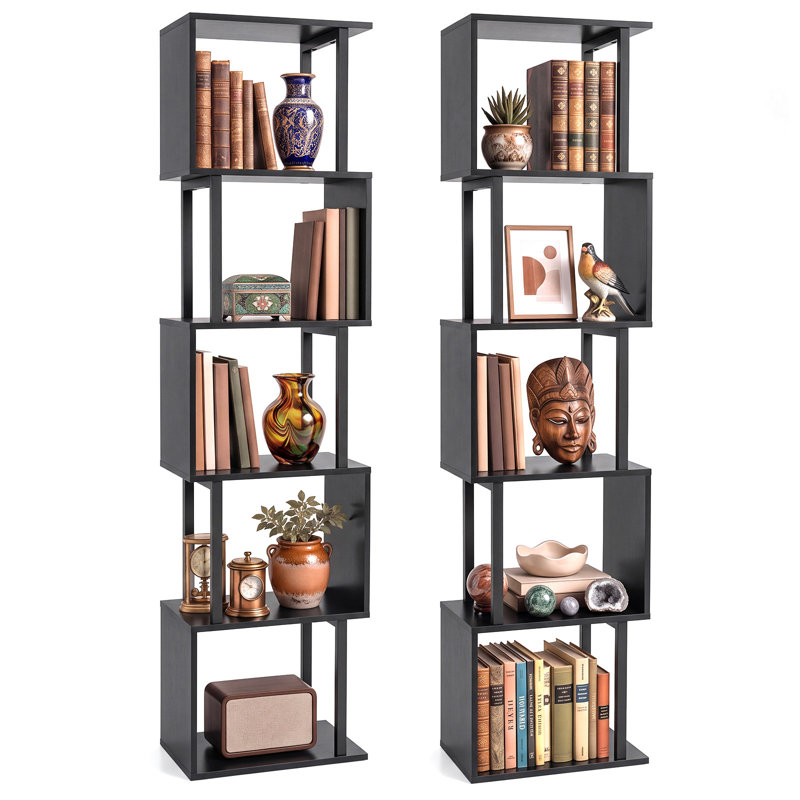 2 tablettes en forme de S à 5 niveaux pour bibliothèque, Noir