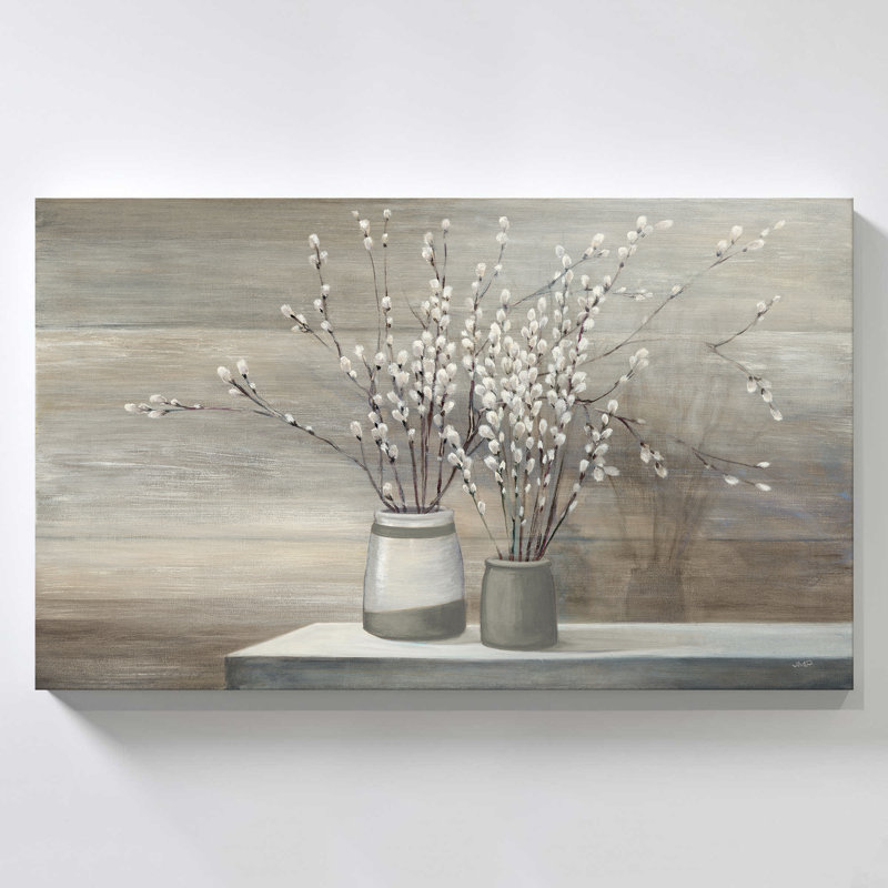 Reproduction d'art sur toile, "Pussy Willow Still Life Grey Pots" par Julia Purinton, H 24 po x l 40 po x P 1,5 po