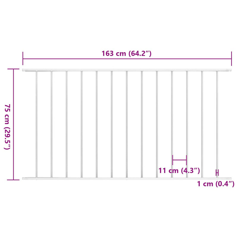 vidaXL Fence Panel Powder-coated Steel 5.4 ft x 2.5 ft White, White