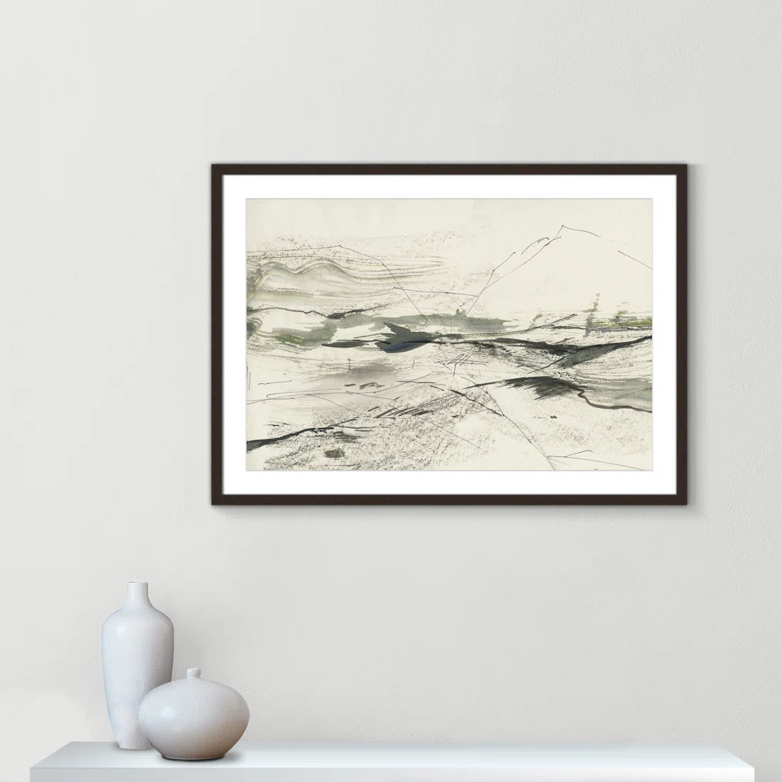 Green Sketches Print by PI Studio, 25.5" H x 35.5" W x 1.25" D, Walnut Box Picture Framed, White