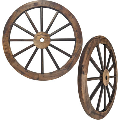 Wood Rustic Western Wagon Wheel Wall Decor Set of 2 24 Inch Fully Painted Indoor or Outdoor Display
