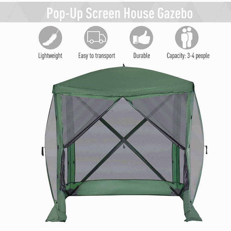 Green 7x7FT Pop-Up Camping Canopy Gazebo with Mesh Sides