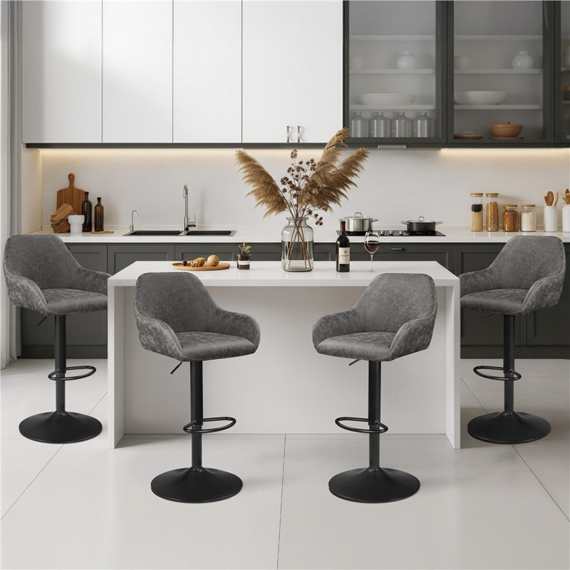 Eastway Swivel Upholstered Adjustable Height Counter Stool with Metal Frame, Gray