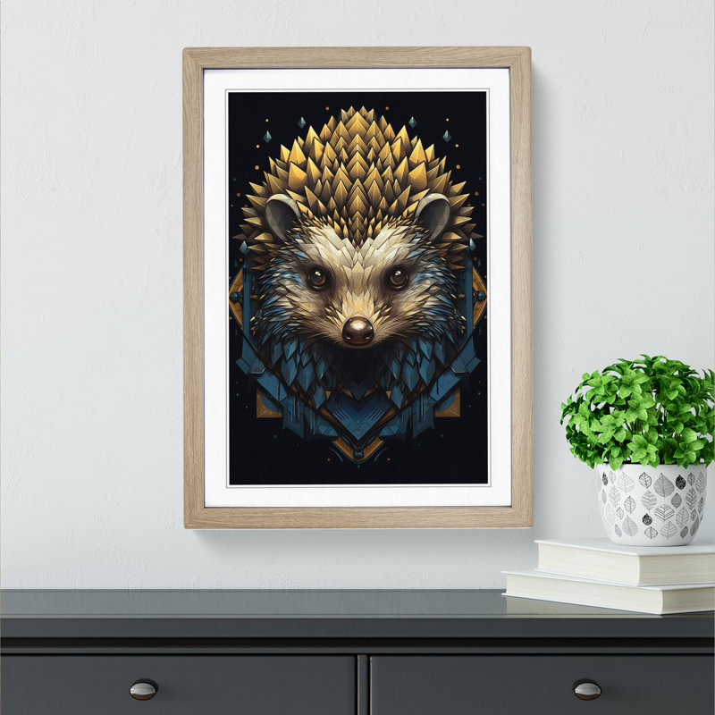 Hedgehog Geometric Art - Framed Print, Oak, 46cm H x 34cm W x 2cm D