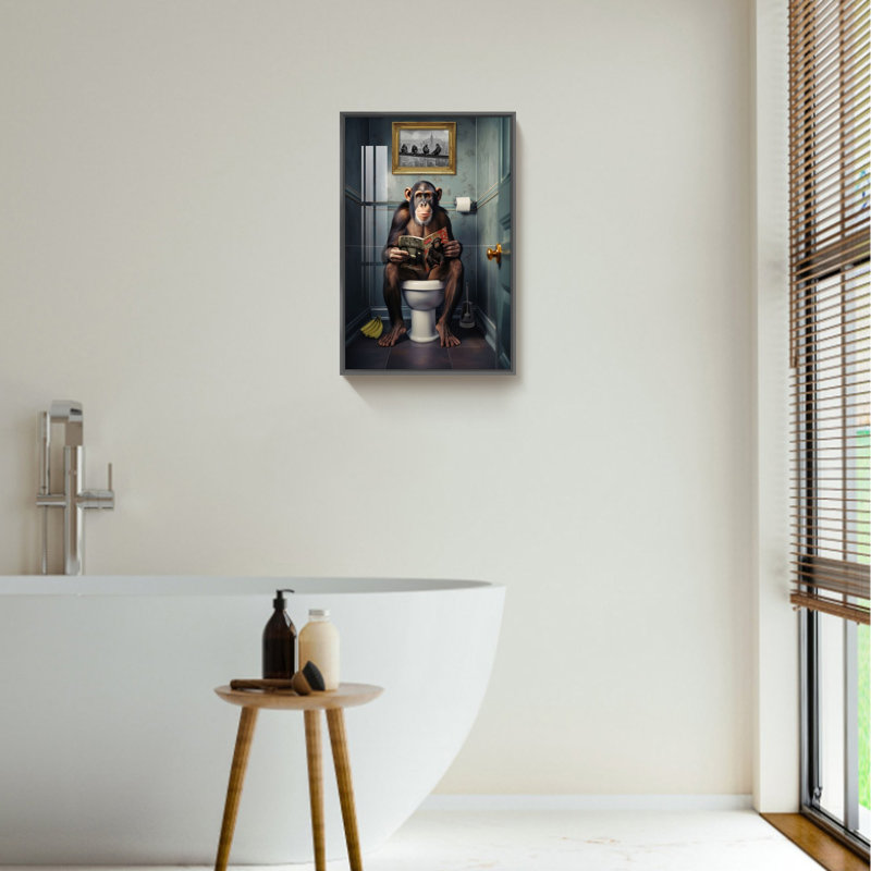 «Bathroom Bathroom Animal», reproduction d'art sur toile, Noir, H 23,75 po x l 15,75 po x P 1,34 po