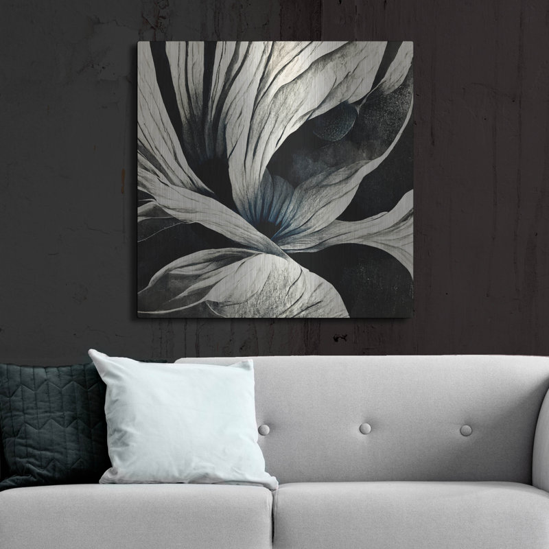Winston Porter «Flowers Black White 25» par Ray Heere, art mural en métal, H 36 po x l 36 po