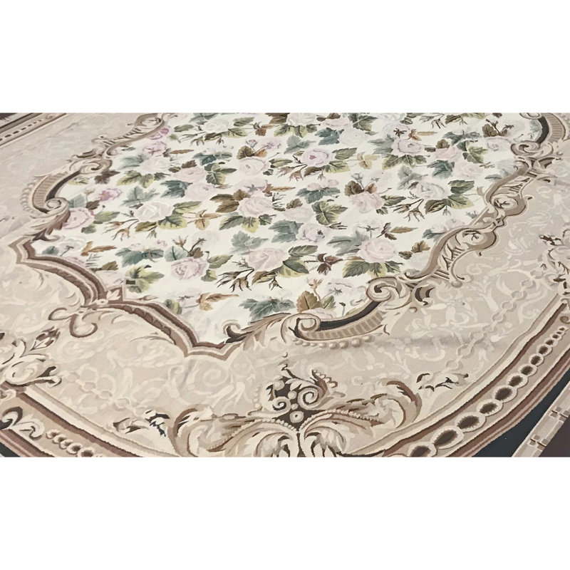 Tapis beige et brun noué à la main de haute qualité