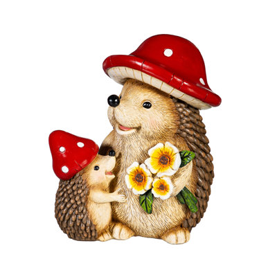Resin Mushroom Hedgehog Family Statue, 7"H