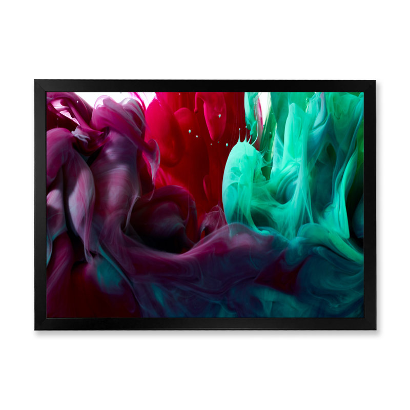 Encre liquide verte et rouge - reproduction d'art moderne sur toile, Toile avec cadre noir, H 8 po x l 12 po x P 1 po