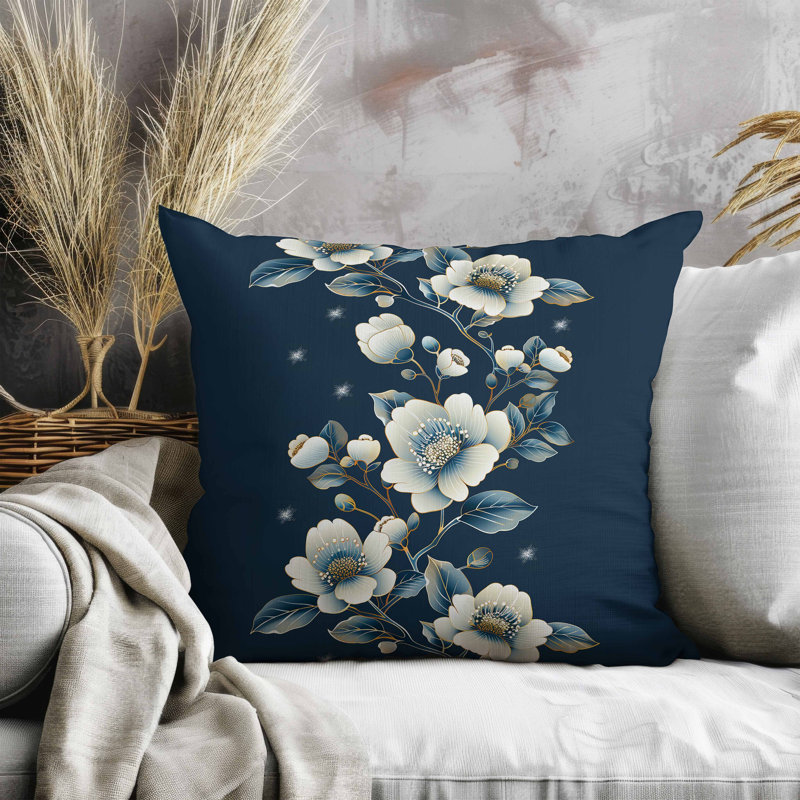 Coussin en suède bleu sarcelle Flowerscape, Carré 16 po