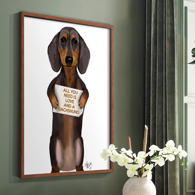 «Love and Dachshund», reproduction encadrée - bois massif
