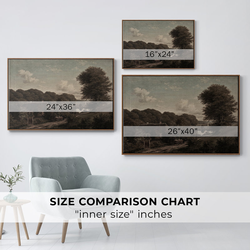 Paysage rétro - CD XXXVII, H 27 po x l 41 po x P 2 po, Toile encadrée noyer flottant