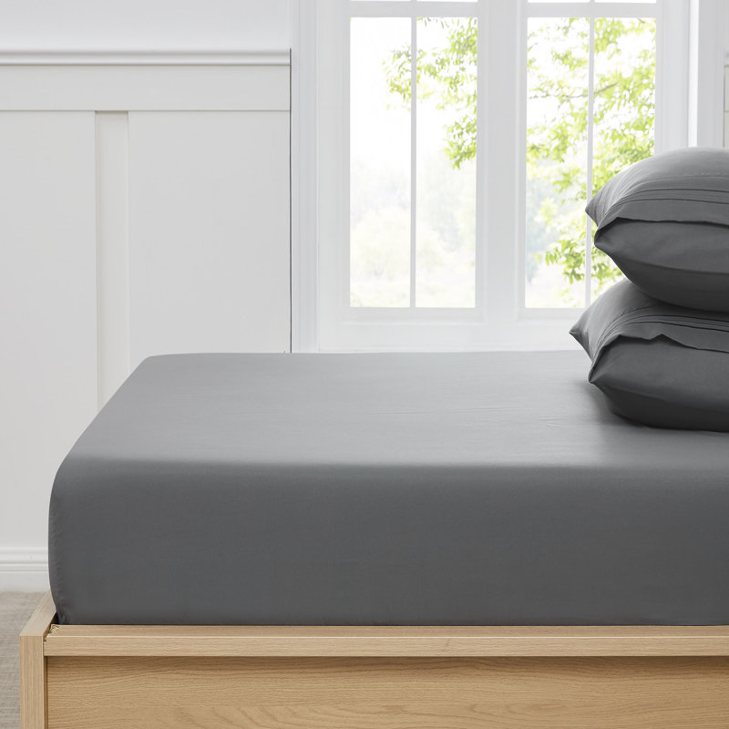 Brushed Microfiber Bottom Sheets with Built in Sheet Straps, Gray, Queen Fitted Sheet