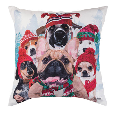 Winter Dogs In Knitted Holiday Hats Christmas Throw Pillow 18" x 18"