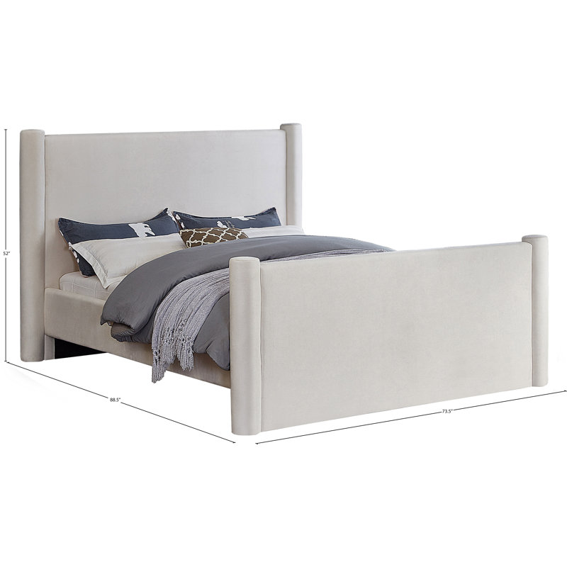 Elias Upholstered Platform Bed, Queen, Cream Velvet