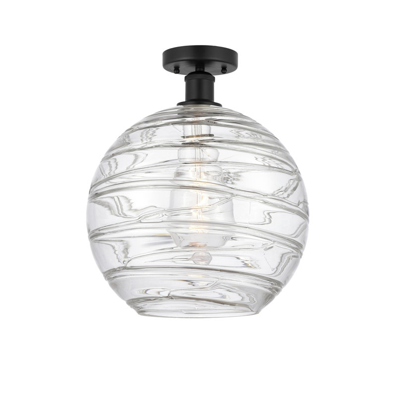Glass Semi Flush Mount, Matte Black, 13.5" H x 12" W x 12" D