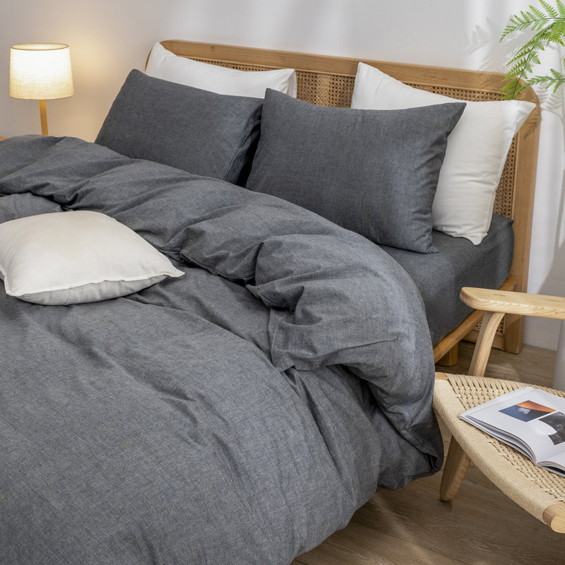 BESTOUCH Duvet Cover Set 100% Washed Cotton Linen Feel Lightweight, California King Duvet Cover + 2 King Pillowcases