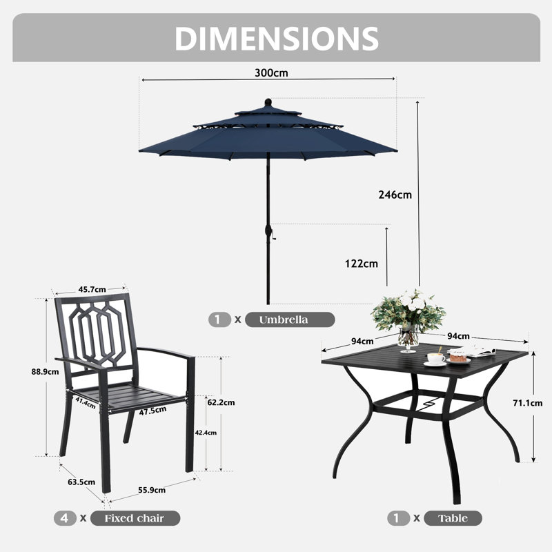 4 - Person Patio Dining Set with Square Table, Yes, Navy