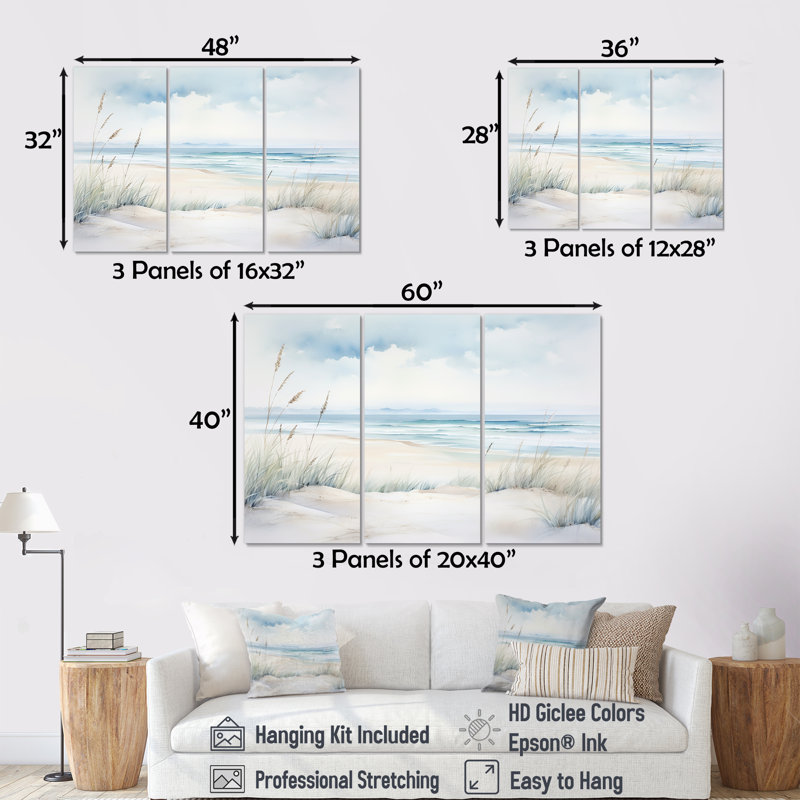 Ensemble de salon Soft Color Beach Horizon III - Coastal Minimalisme, H 40 po x l 60 po x P 1 po, Toile tendue