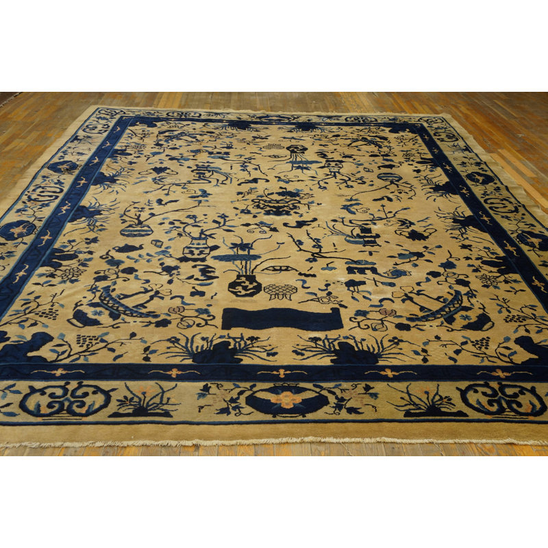 Tapis chinois antique ivoire et bleu Pékin