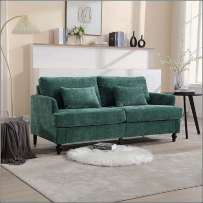 Mid Century Modern chenille Fabric Loveseat sofa, 2-Seat Upholstered Loveseat Sofa Modern Couch for Living Room,Brown wood feet sofa for Bedroom, Reading