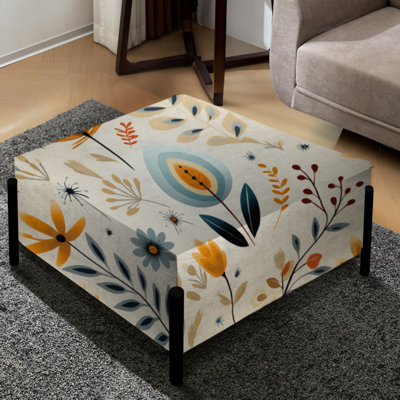 Boho Minimalism Beige Ferns Pattern IV - Floral Large Square Ottoman