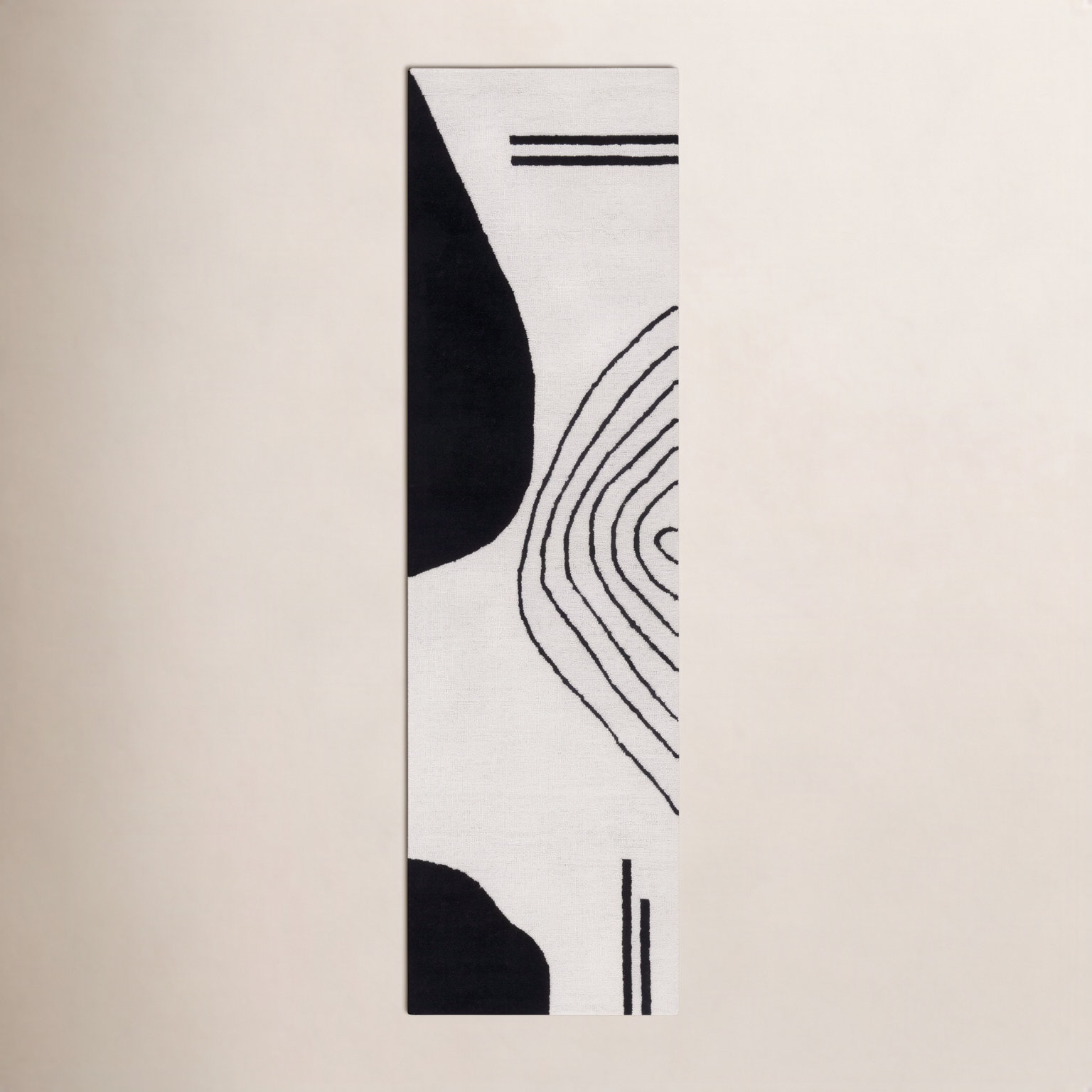Felipe Ivory Black Hand-Woven Abstract Wool Rug, Runner 2'3" x 12'