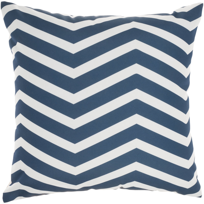 Ivory and Navy Floral Square Outdoor Throw Pillow