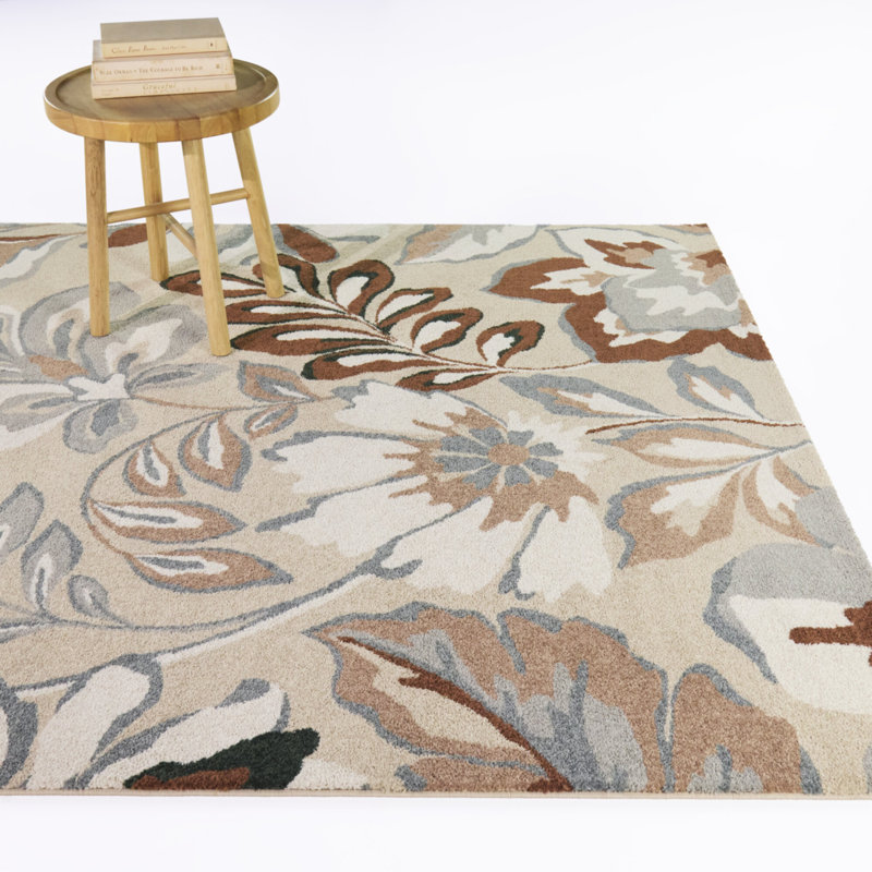 Tapis Torrey bleu/rouille à motifs floraux fantaisistes, 7 pi 10 po x 10 pi