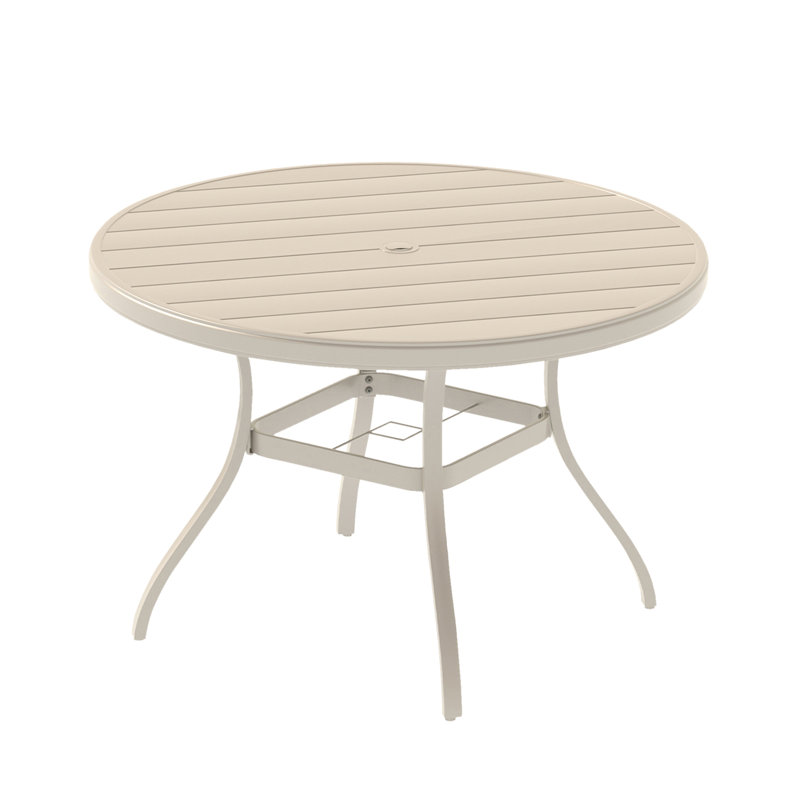 Outdoor Round Patio Table For 4 - 6, Metal With Umbrella Hole Backyard, Lawn, Garden. Powder Coating Rust Proof, Bent Leg Design Better Stability, Non Marring Foot Caps. Easy To Do Assembly Colored