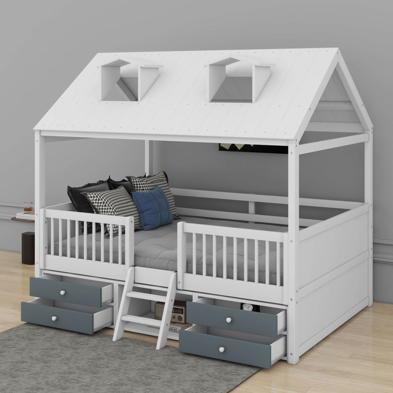 Lit en bois, Lit double, Blanc