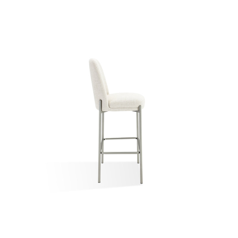 Dion Upholstered Bar Stool In Natural Light Linen And Brushed Nickel Metal