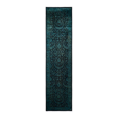 Tapis bleu noué à la main de conception unique Chimel