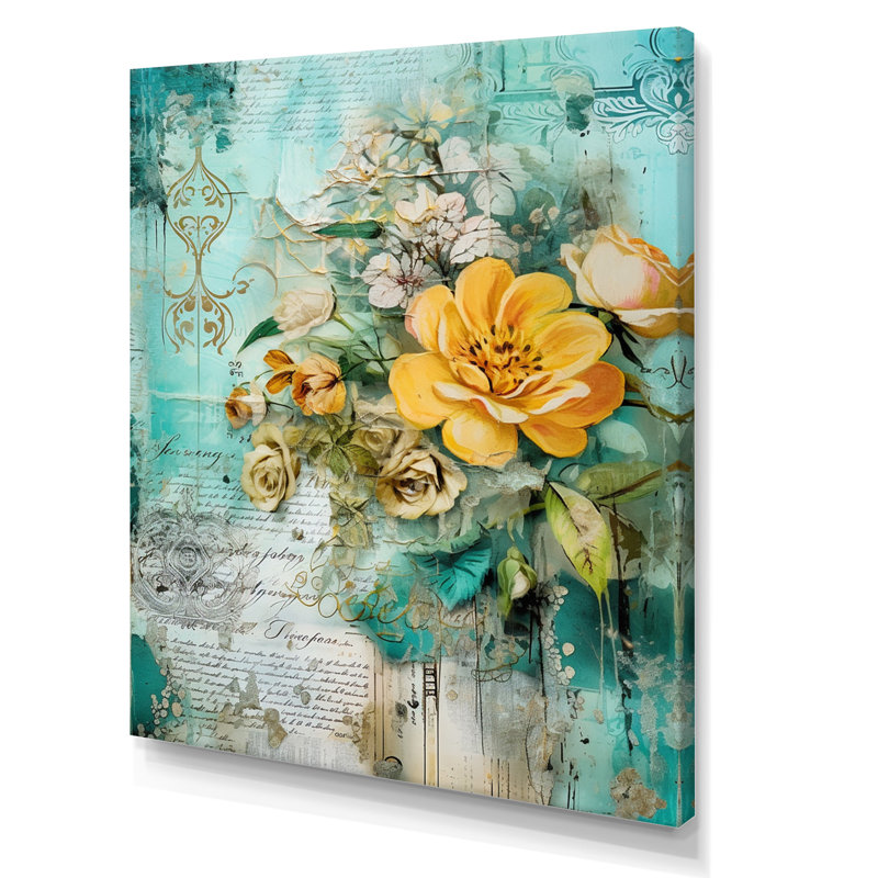 «Blossoming Yellow Rose On», art rétro, Toile tendue, 44" H x 34" W