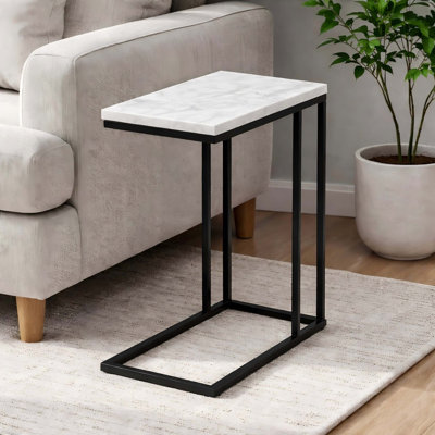 Table de canapé contemporaine en forme de C avec plateau en marbre de qualité supérieure