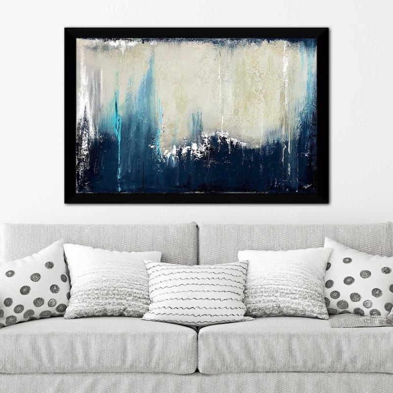 Marine Blue Illusion I par - Peinture, Cadre noir, H 33,5 po x l 49,5 po x P 1 po