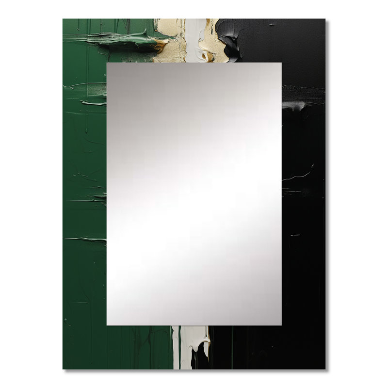 Golden green and black ink merge II - Abstract Painting Mirror, Green Decorative Wall Mirror, Printed Metal Art, 32" x 24"
