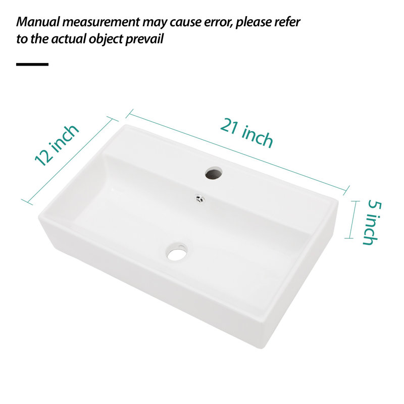 Lavabo de salle de bain mural rectangulaire en céramique 21 "x12" avec trou de robinet simple
