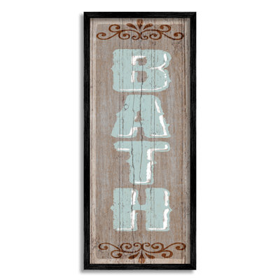 " Rustic Charm Bath Sign Blue Brown Family Bathroom " by Art Licencing Studio