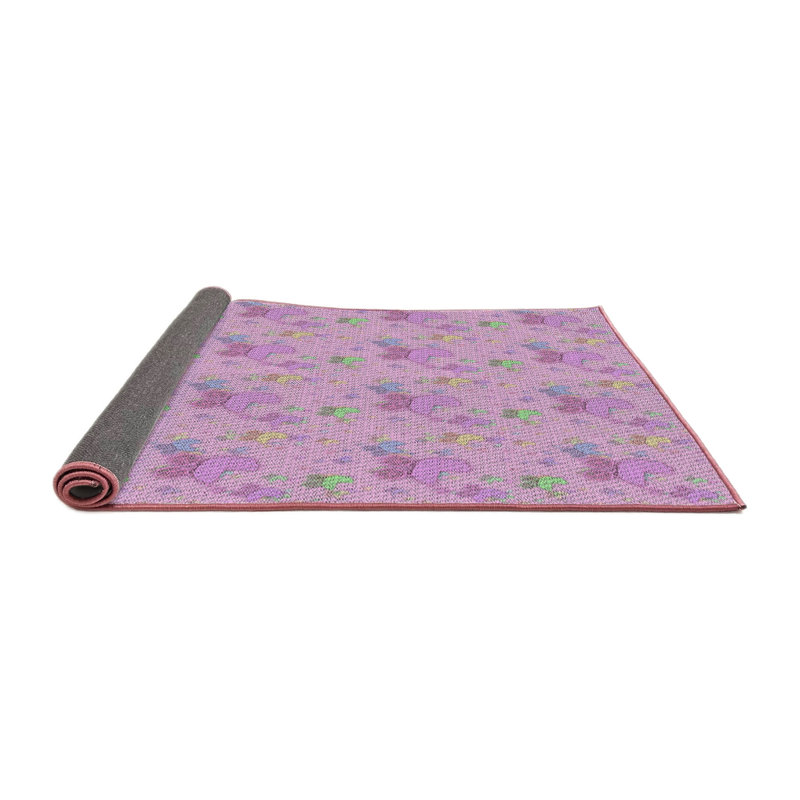 Tapis mauve/vert à motifs, Rond 5 pi