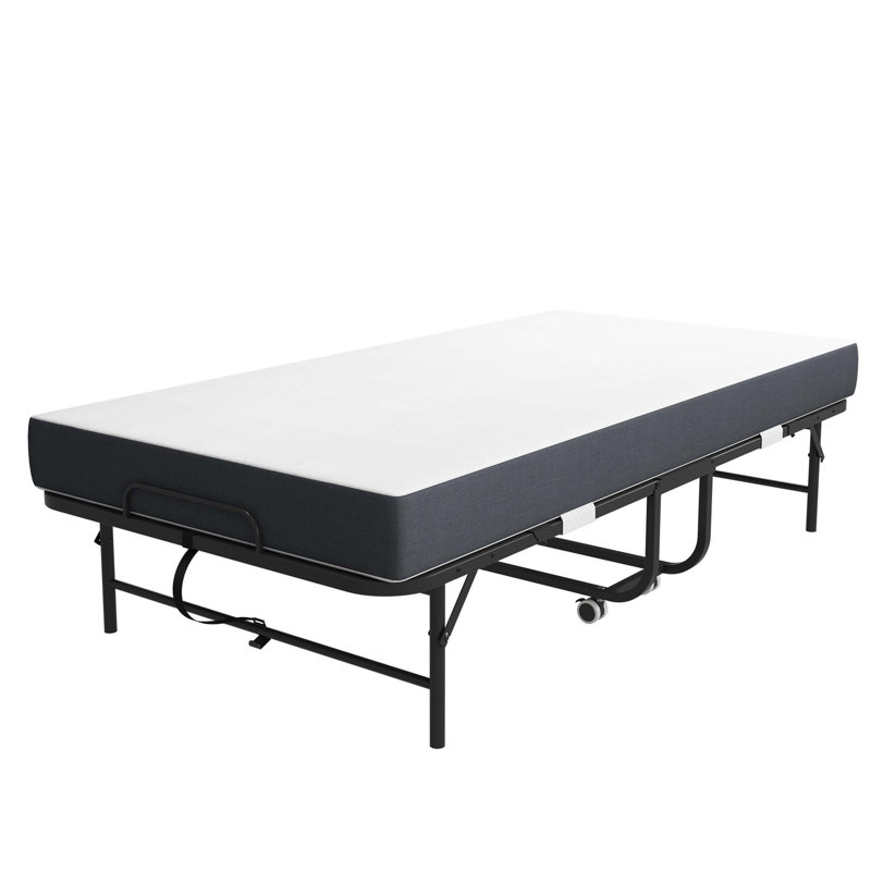 Lit pliant avec matelas en mousse à mémoire de forme, lit d'appoint pliable portatif, lit escamotable pour les invités et structure en métal robuste