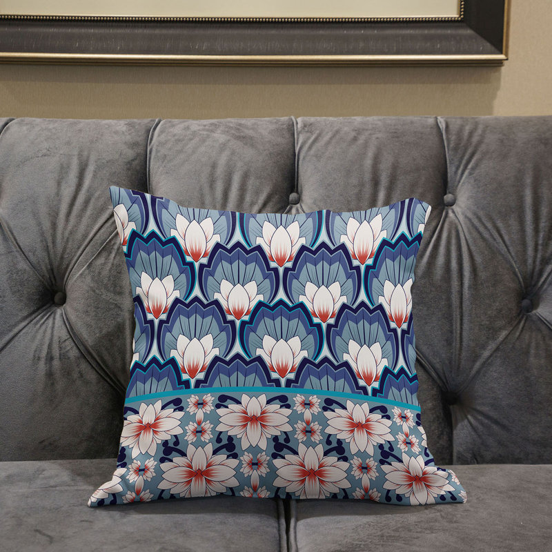 Indoor / Outdoor Animal Print Square Cushion, Grey/Blue/Orange, 41cm H x 41cm W