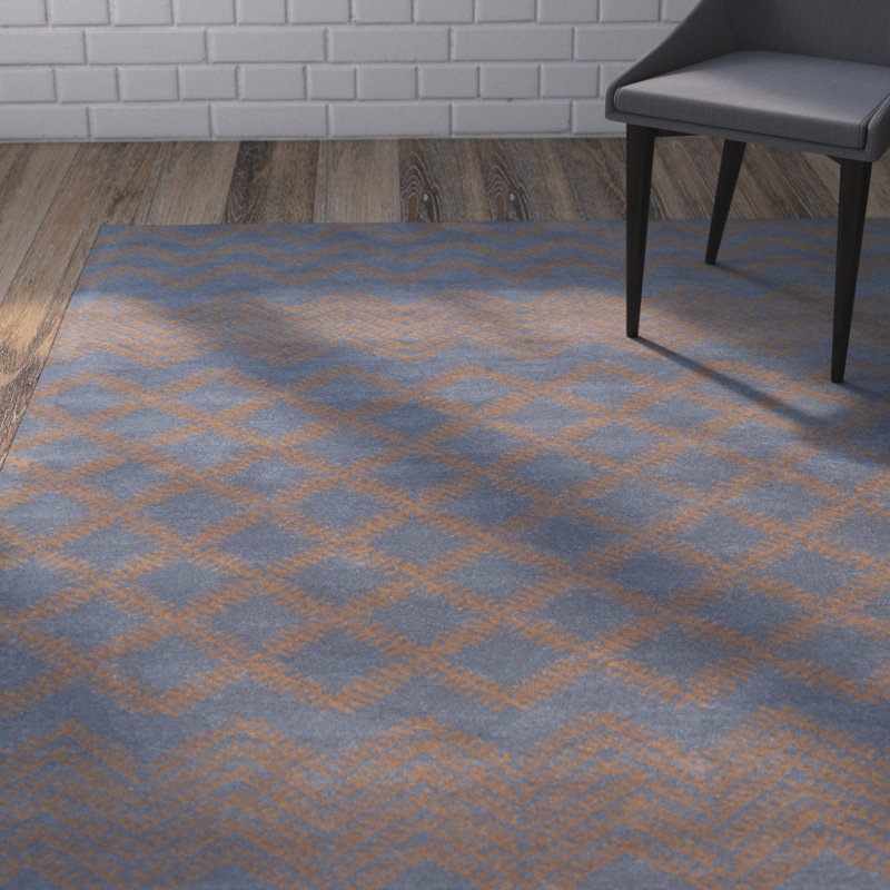 Halverson Hand-Tufted Wool Mocha/Navy Area Rug, Runner 2'6" x 8'